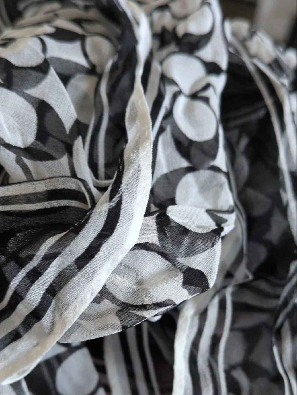 Coach Black and White Circular Print Lightweight Scarf